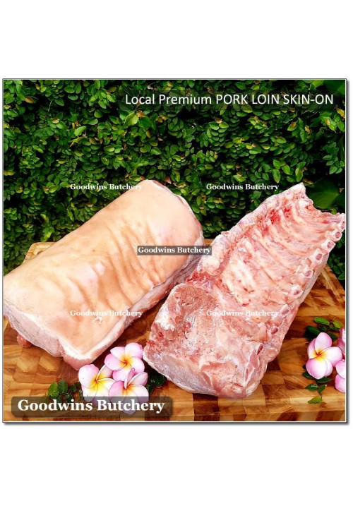 Pork LOIN SKIN ON Local Premium frozen WHOLE CUTS +/- 5kg (price/kg) PREORDER